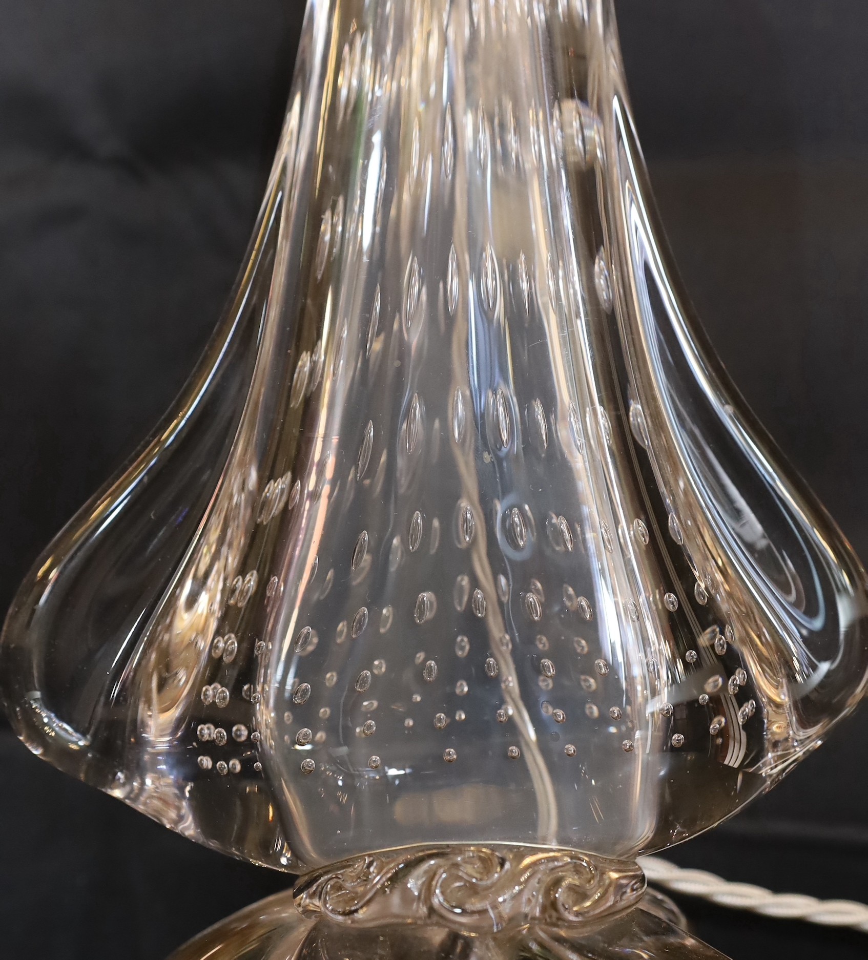 A 1960s Murano bubble glass table lamp, height 37cm